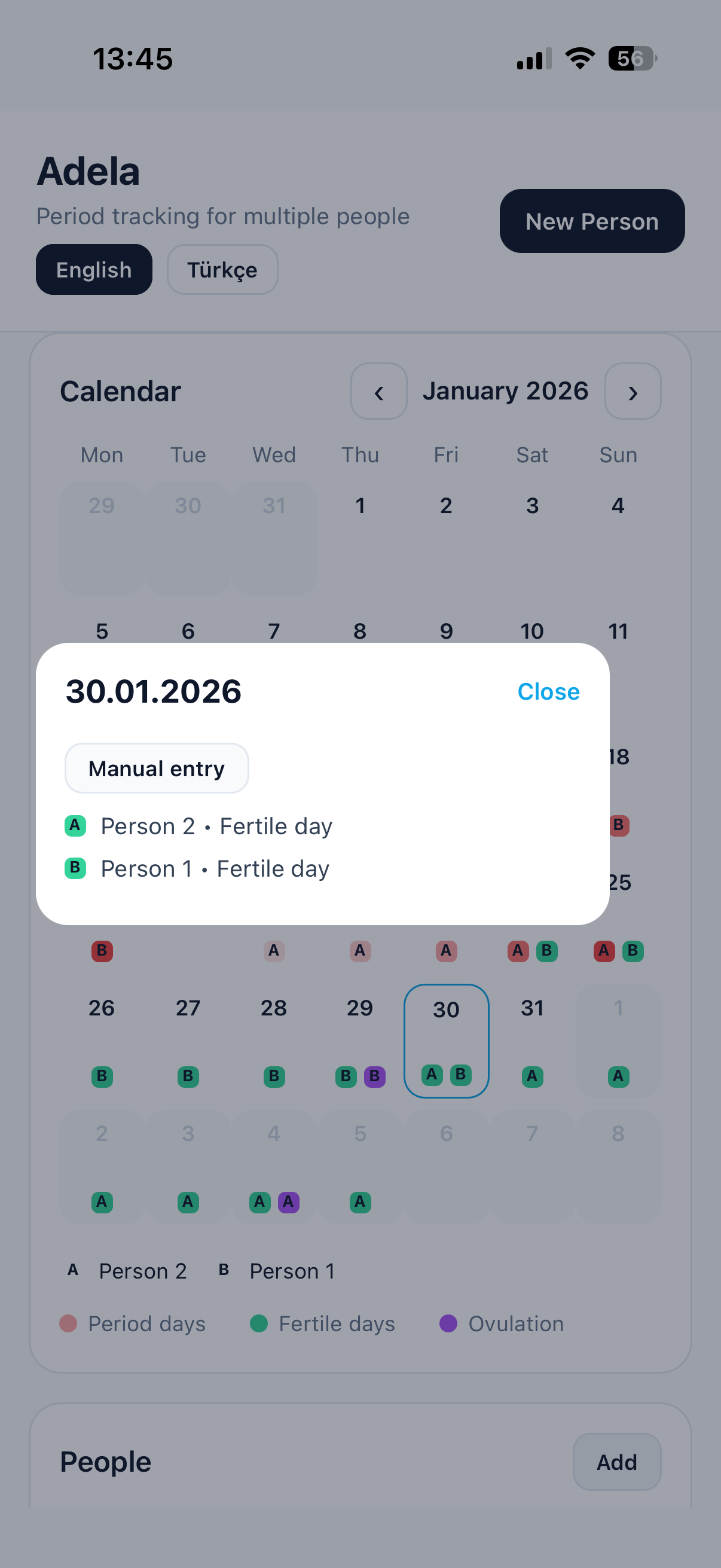 Calendar screen