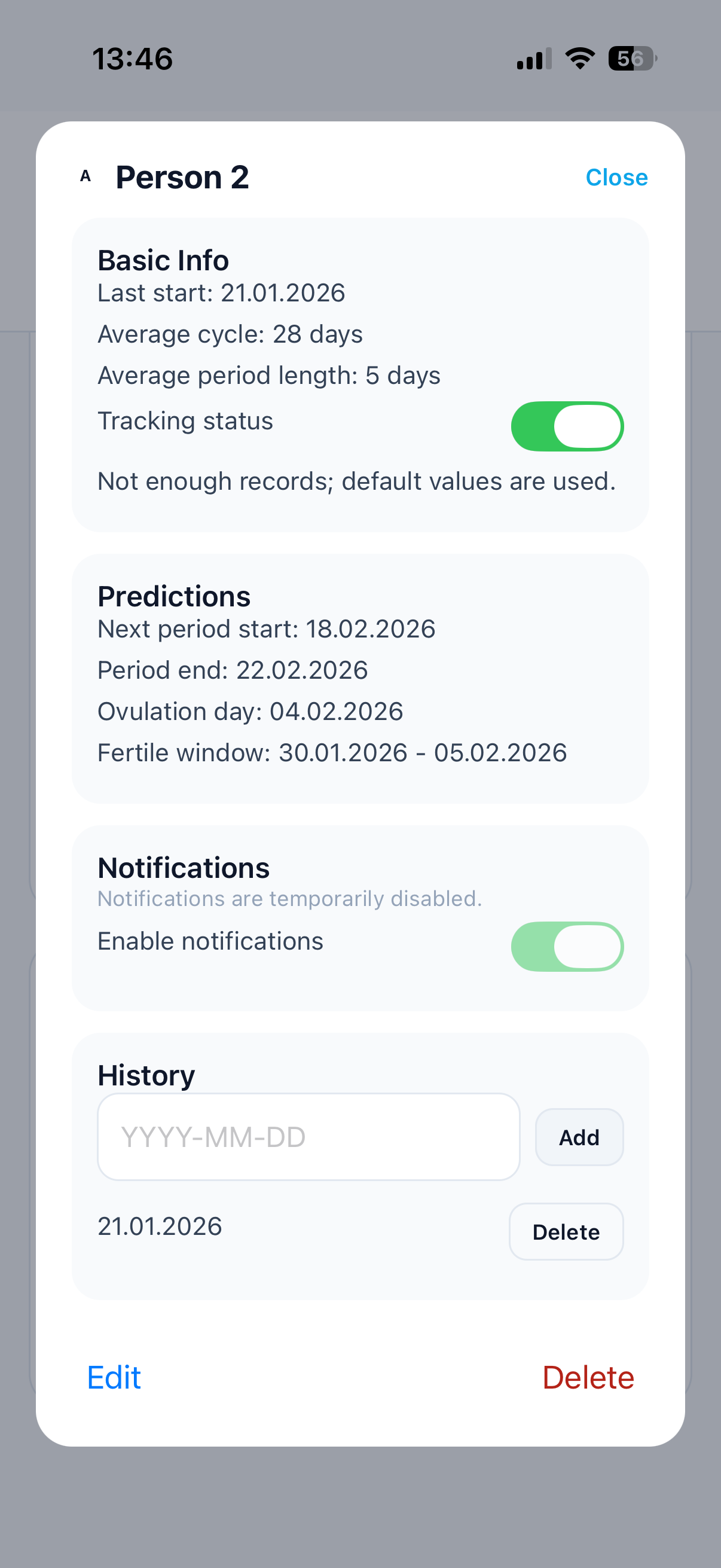 Person details and predictions