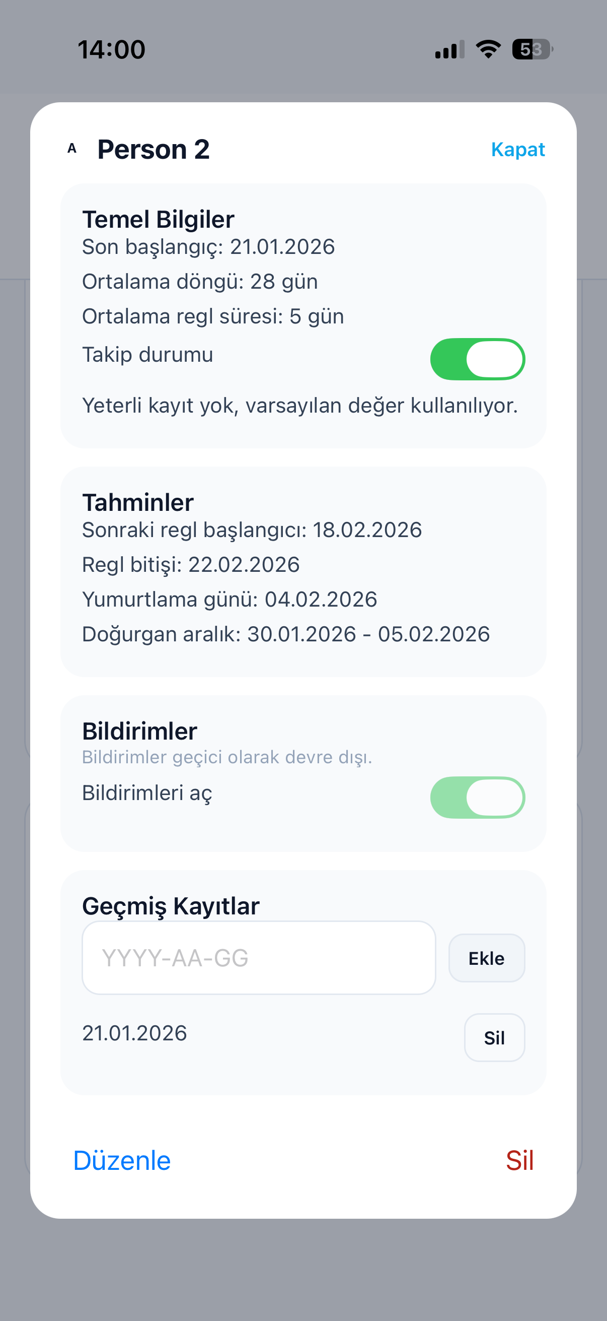 Kişi detayları ve tahminler